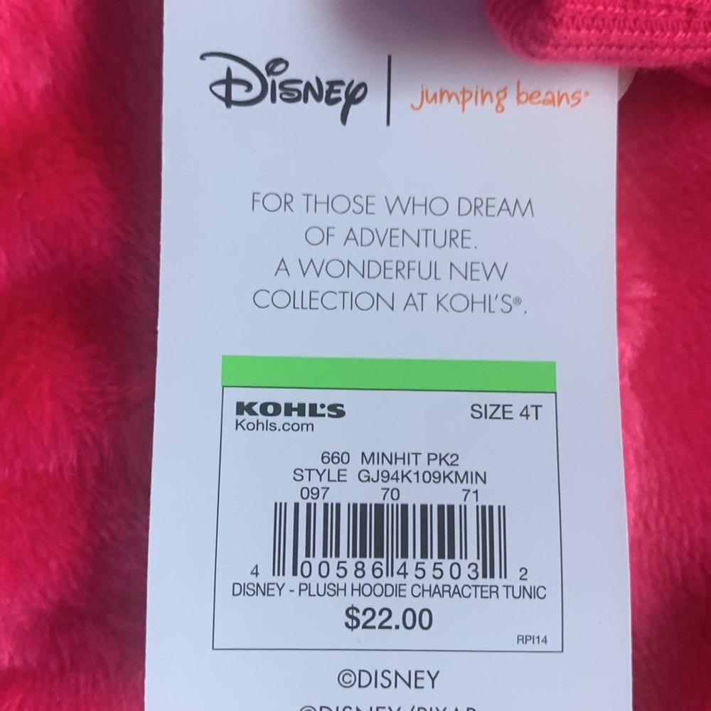 NWT Disney's Minnie Mouse Toddler Girl Plush Tunic Hoodie-Jumping Beans - Picture 10 of 12
